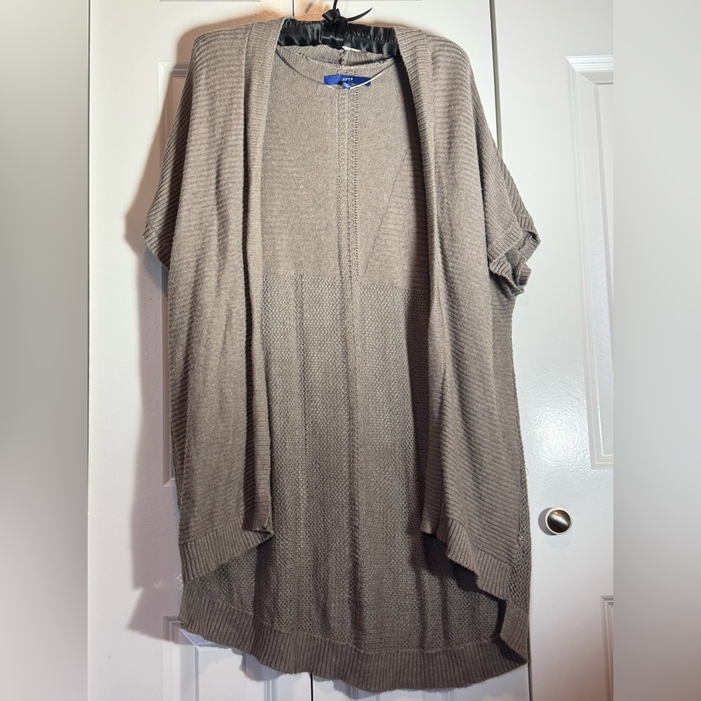 Plus Size XL Taupe Open Front Cardigan Short Sleeve Lightweight Casual Layering